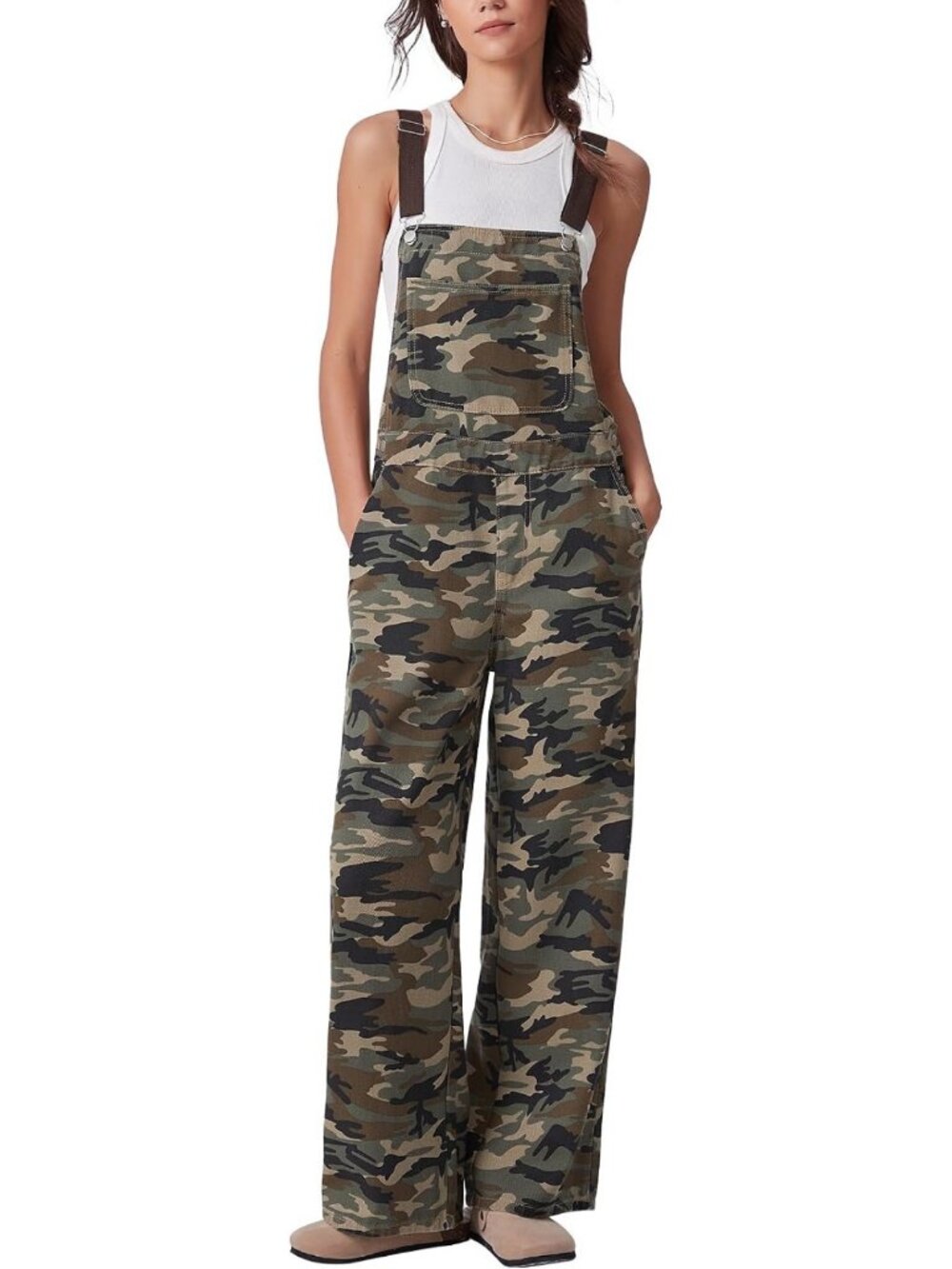 Oversized Women's Camo Denim Overalls | Wide Leg Baggy Bib Jumpsuit